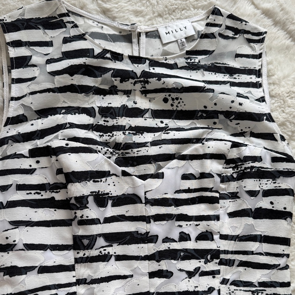 Milly Black and White Striped Sleeveless Top